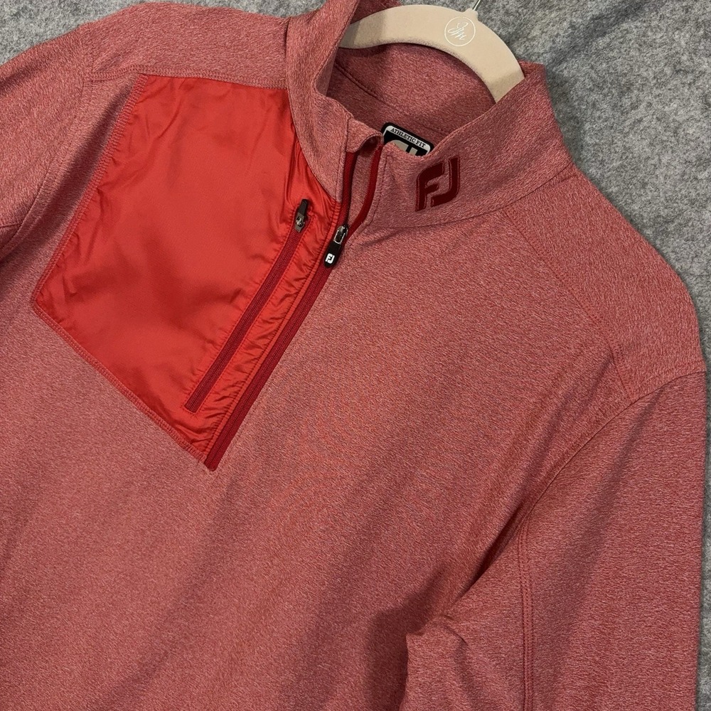 FootJoy Pullover Mens Sz M Red 1/4 Zip Golf Performance Zip Pocket Logo